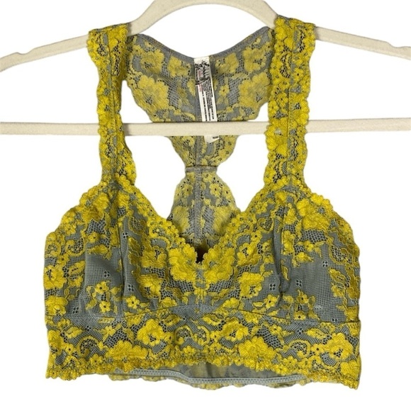 Intimately Free People Galloon lace bralette racer back yellow gray XS stretchy - Picture 1 of 8